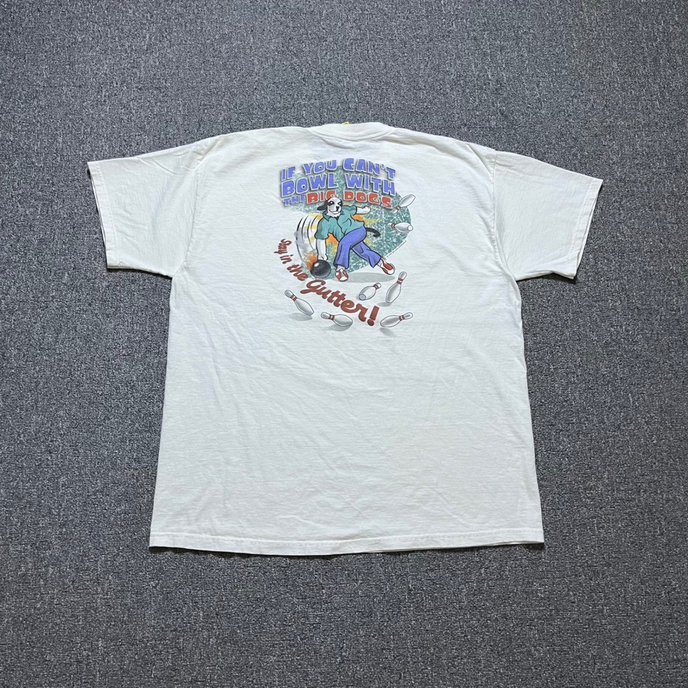 Vintage Big Dogs T-Shirt XL White Bowling Graphic 1997 Funny 90s Tee